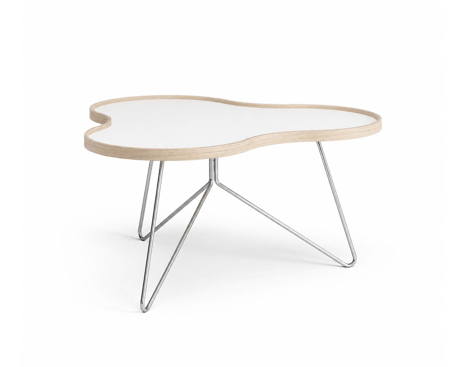 Flower-Table-90x84-White-Laminate-White-Pigmented-Oak-Chrome-Metal-H45
