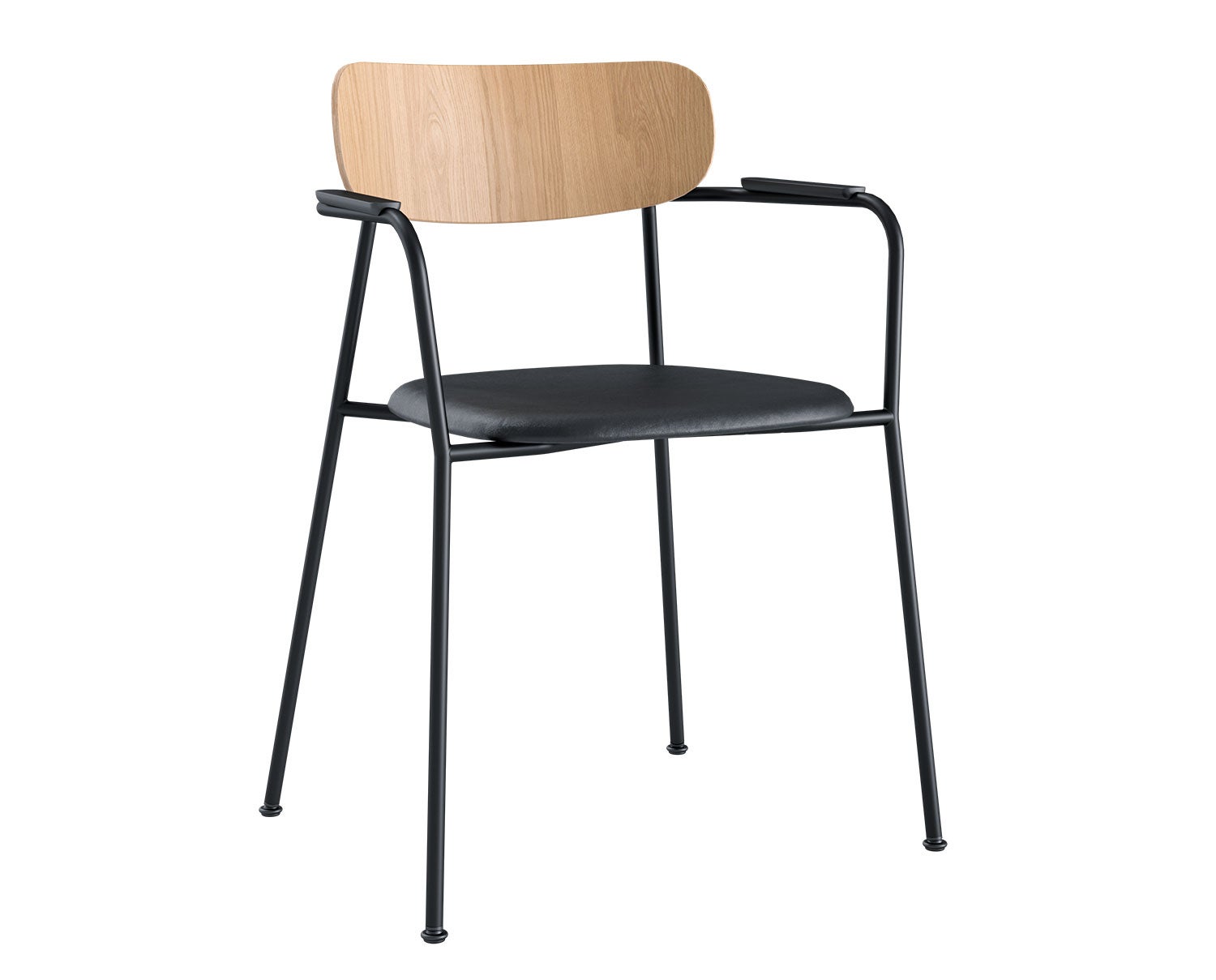 Scope karmstol vitpigmenterad mattlackad ek med svart läderklädsel från Andersen Furniture