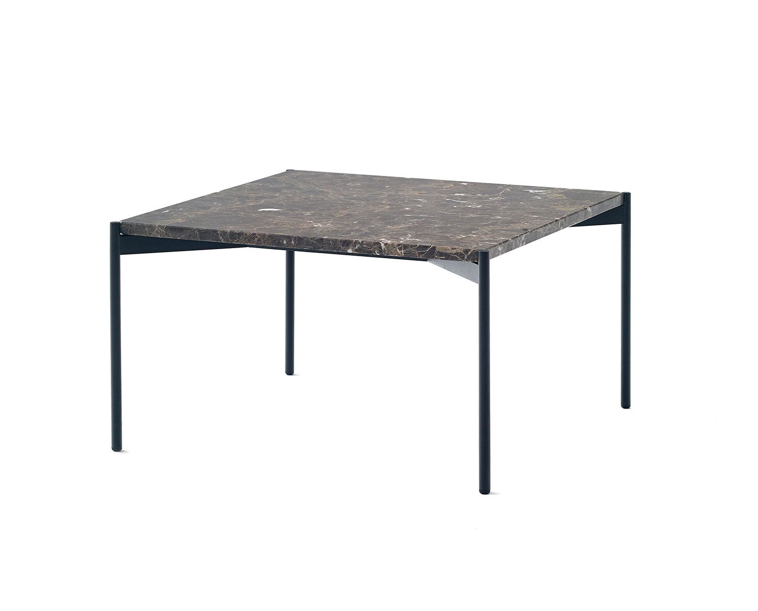 Soffbordet Plateau, med marmorskiva i Emperador Dark. Bilden visar storleken 60x60 centimeter. 