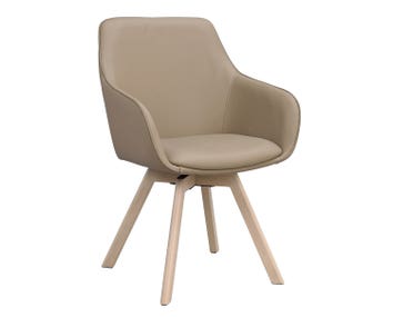 Alison karmstol i beige läder, vitpigmenterade ekben