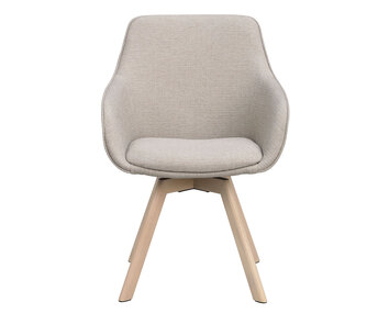 Alison karmstol i beige tyg, vitpigmenterade ekben