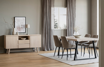 Brooklyn matbord U-ben, Vitpigmenterad 170 cm. Sierra stol. Brooklyn sideboard

