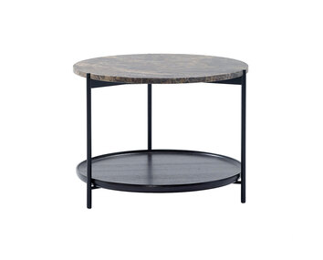 Plateau, med diameter 60 centimeter. Skiva i Emperador Dark. 