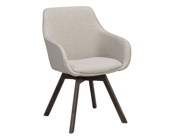 Alison karmstol i beige tyg, bruna ekben