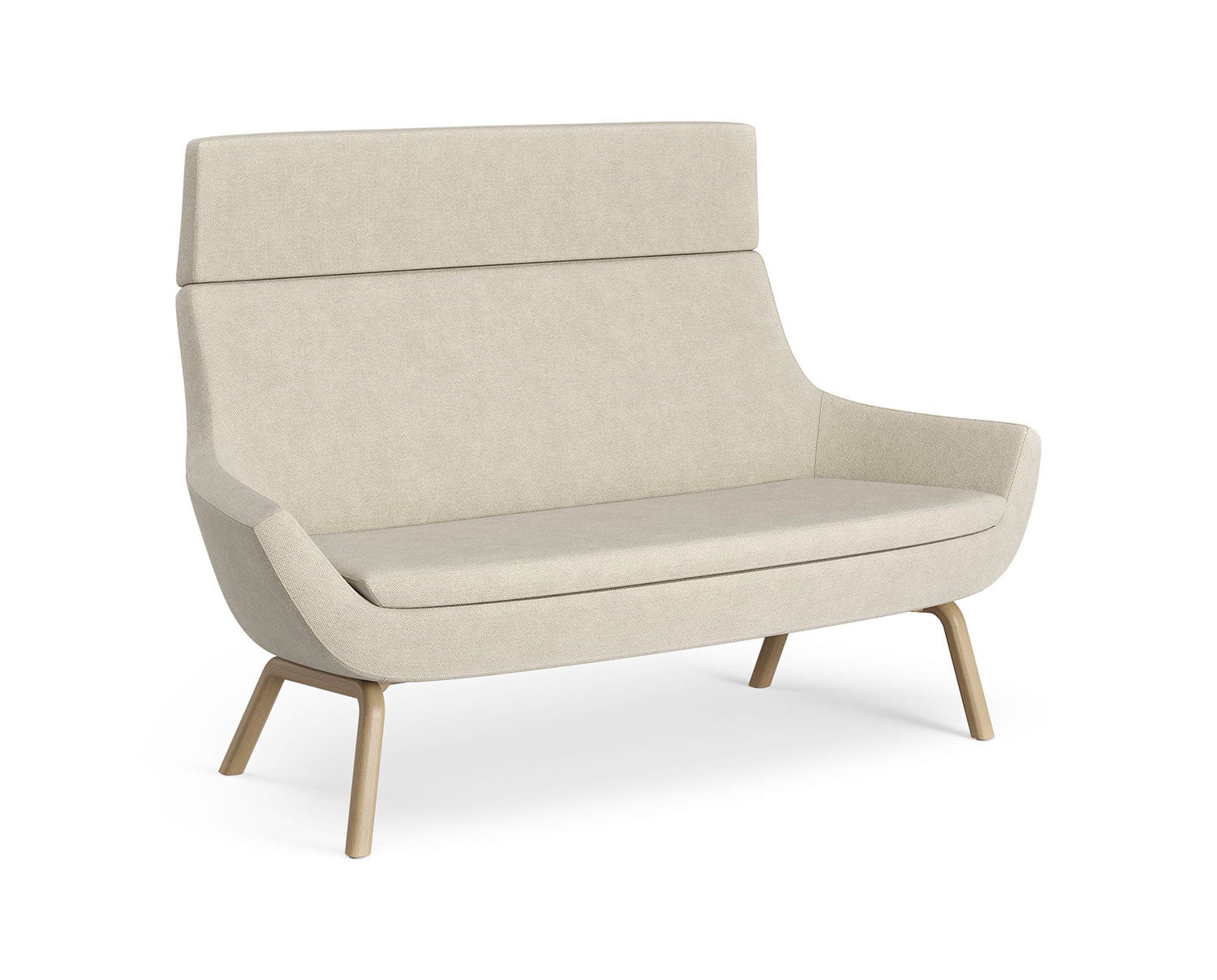 Soffan Happy i hög modell, klädd i tyget Hallingdal 0200 med ben i ekbetsad ask