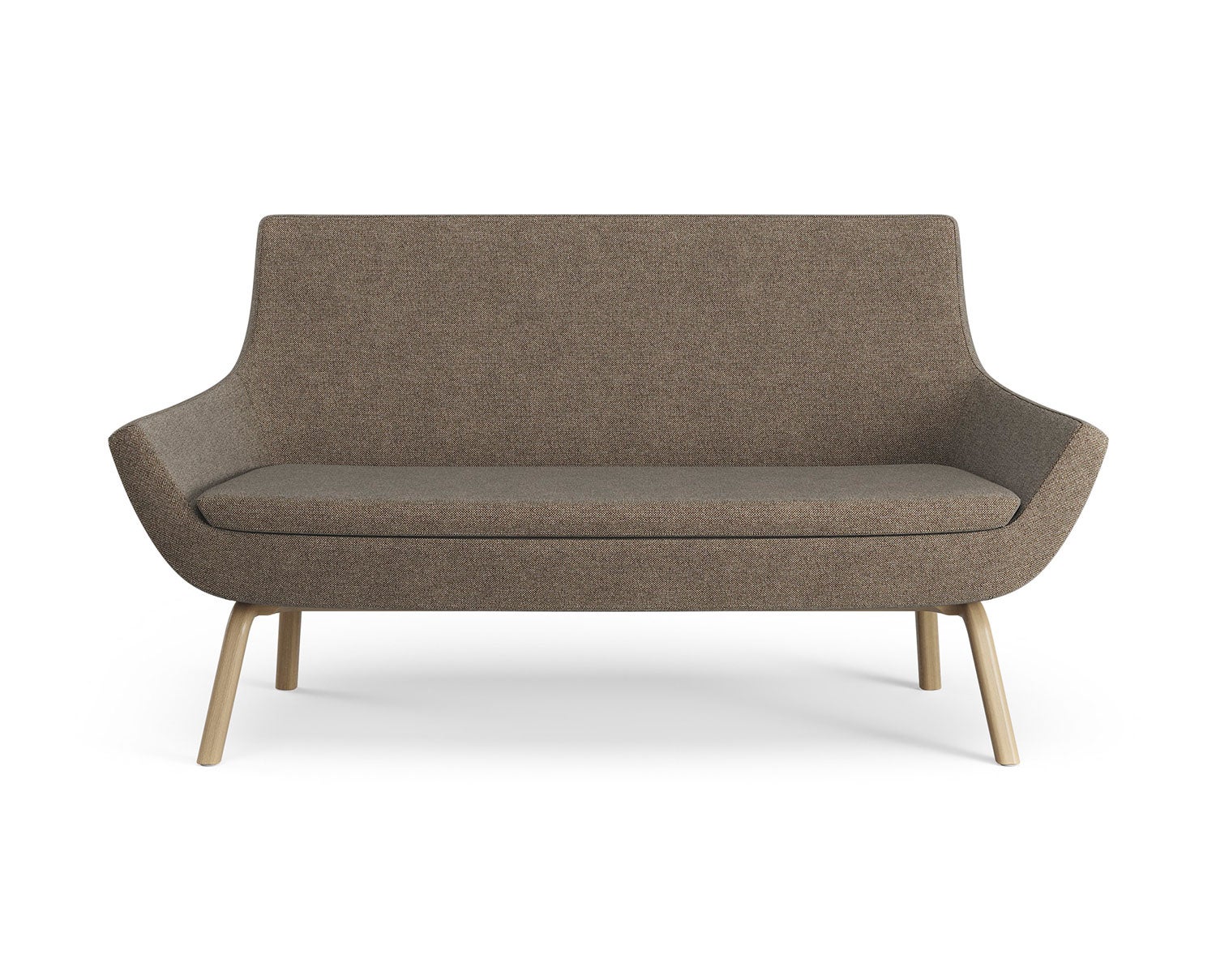 Soffan Happy i låg modell, klädd i tyget Hallingdal 0270 med ben i ekbetsad ask