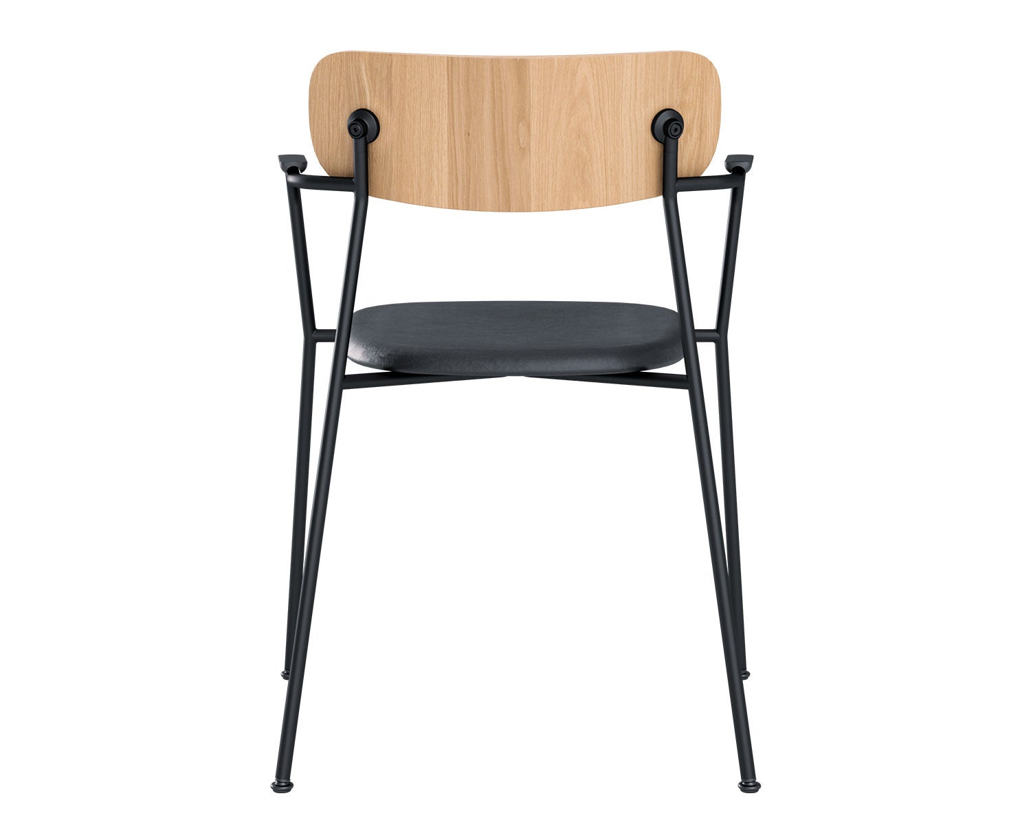 Scope karmstol vitpigmenterad mattlackad ek med svart läderklädsel från Andersen Furniture