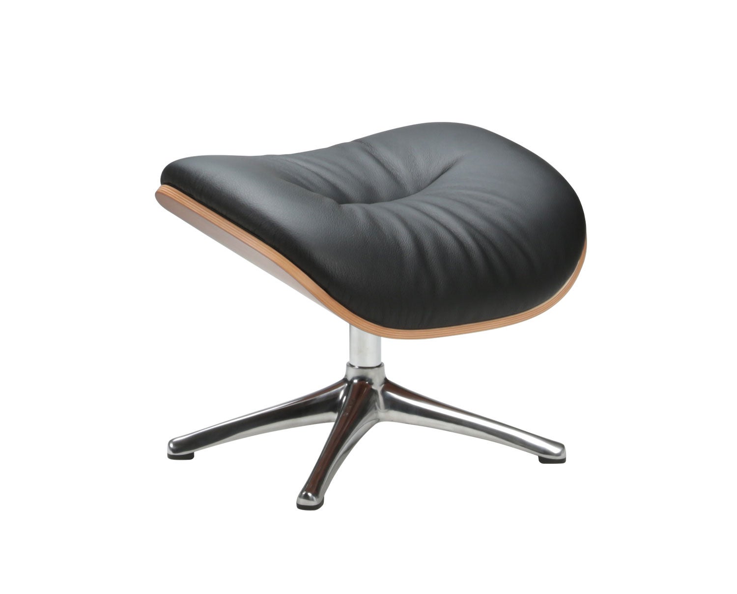 Aarhus Fotpall med fanér i lädret Savoy i färgen Platin Black med ben i polerad aluminium