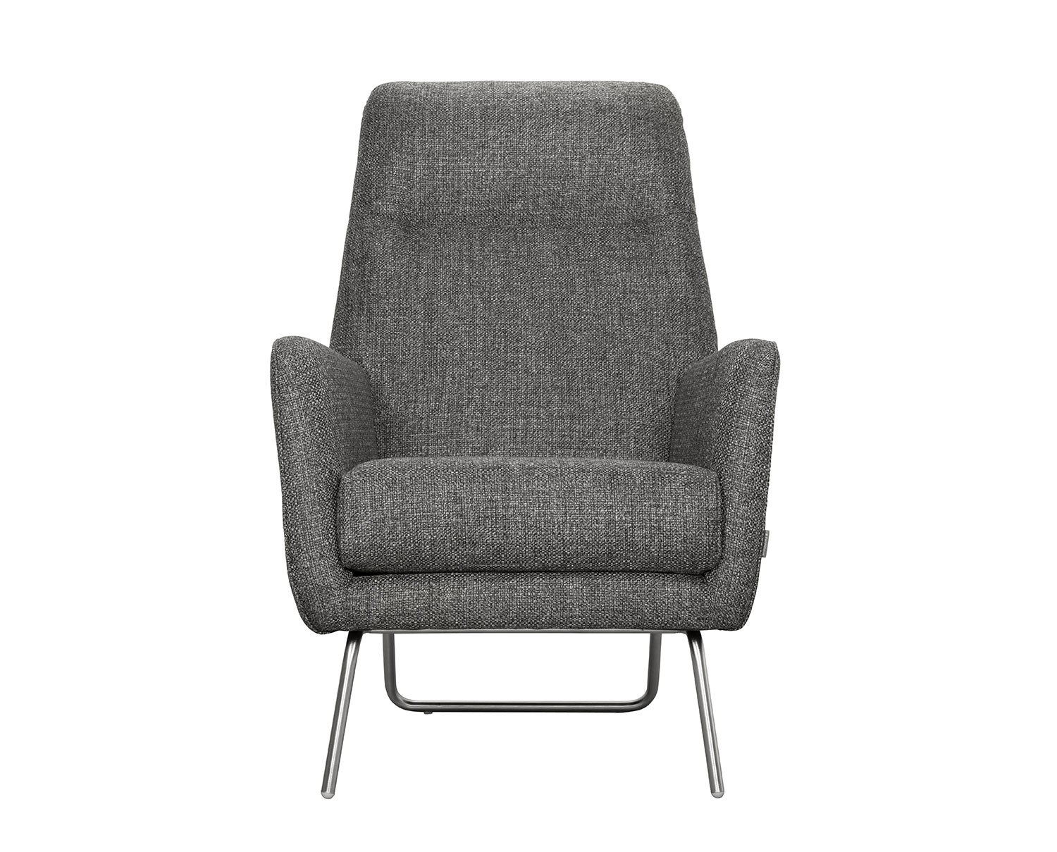 Lafayette fåtölj med hög rygg, tyg Gena Antracit, ben i borsta krom | Furninova