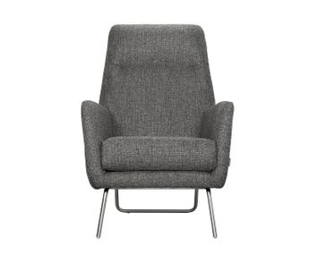 Lafayette fåtölj med hög rygg, tyg Gena Antracit, ben i borsta krom | Furninova
