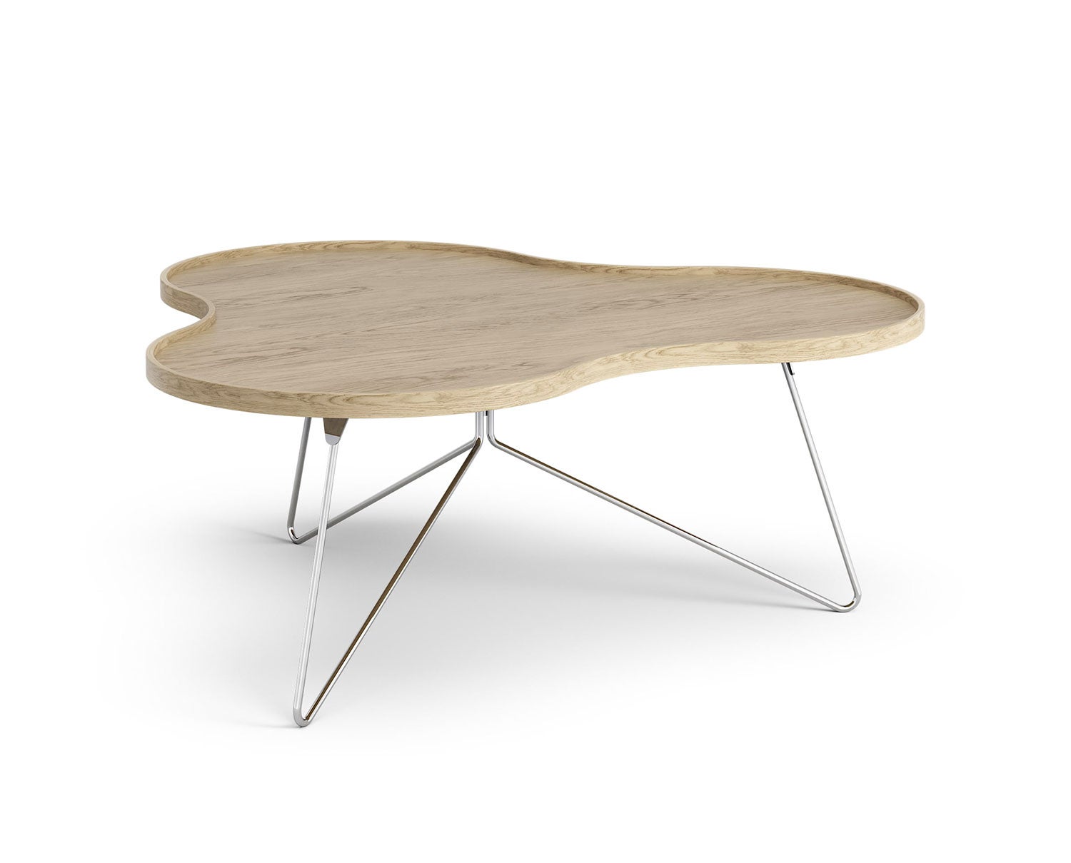 Flower-Mono-Table-114x107-Varnished-Oak-Chrome-Metal-H45