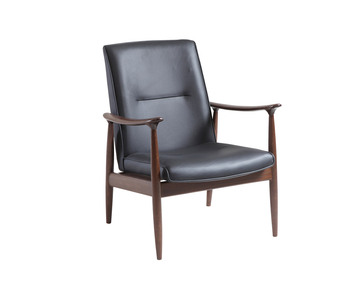 Legend Fåtölj i svartläder och valnötsbets.

