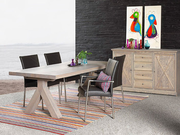 Anacona Matbord med Y-ben med stolar i svart läder