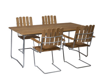 Matgrupp ett Bord B31 170 + fyra stycken Fåtölj A2 i teak från Grythyttan