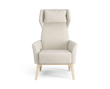 Fåtöljen Select. Fåtöljen är klädd i tyget Amdal 122. Ben i lackad ask. 