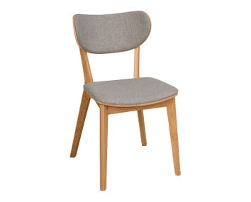 Kato Stol | Lackad ek, ljusgrått tyg