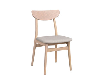 Rodham Stol i vitpigmenterad ek med gråbeige tyg