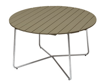 Bord 9A Ø120 i ljusgrön lackad ek med varmförzinkat stativ