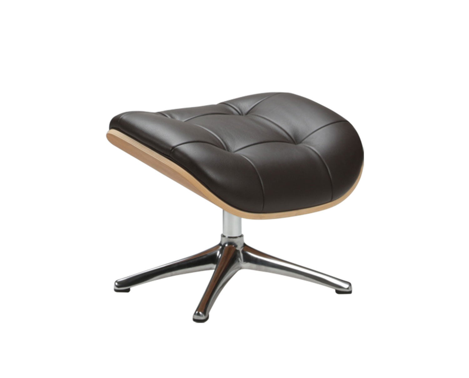 Skagen Fotpall med fanérsidor i lädret Savoy Platin Black med ben i polerad aluminium