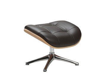 Skagen Fotpall med fanérsidor i lädret Savoy Platin Black med ben i polerad aluminium