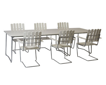 Bord B31 170 + Bord B31 84 + 6 st Fåtölj A2 Matgrupp i vitlackad ek