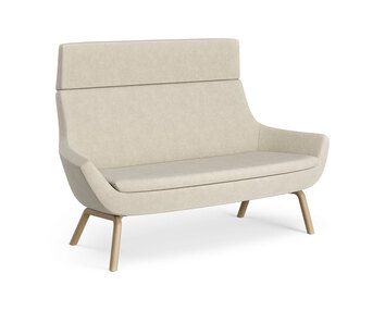 Soffan Happy i hög modell, klädd i tyget Hallingdal 0200 med ben i ekbetsad ask