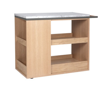 Remy Serveringsvagn i vitbetsad ek med stentopp i Elegant Grey och metallhandtag i 39 Quartz Grey