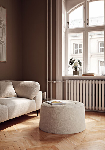 Praline Puff Ø78 i vardagsrum som soffbord