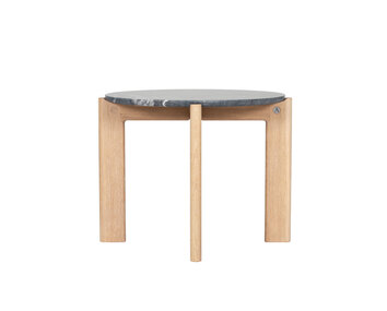 Iris Soffbord i storleken Small med bordsskiva i Pietra Grey marmor och bordsben i vitbetsad ek