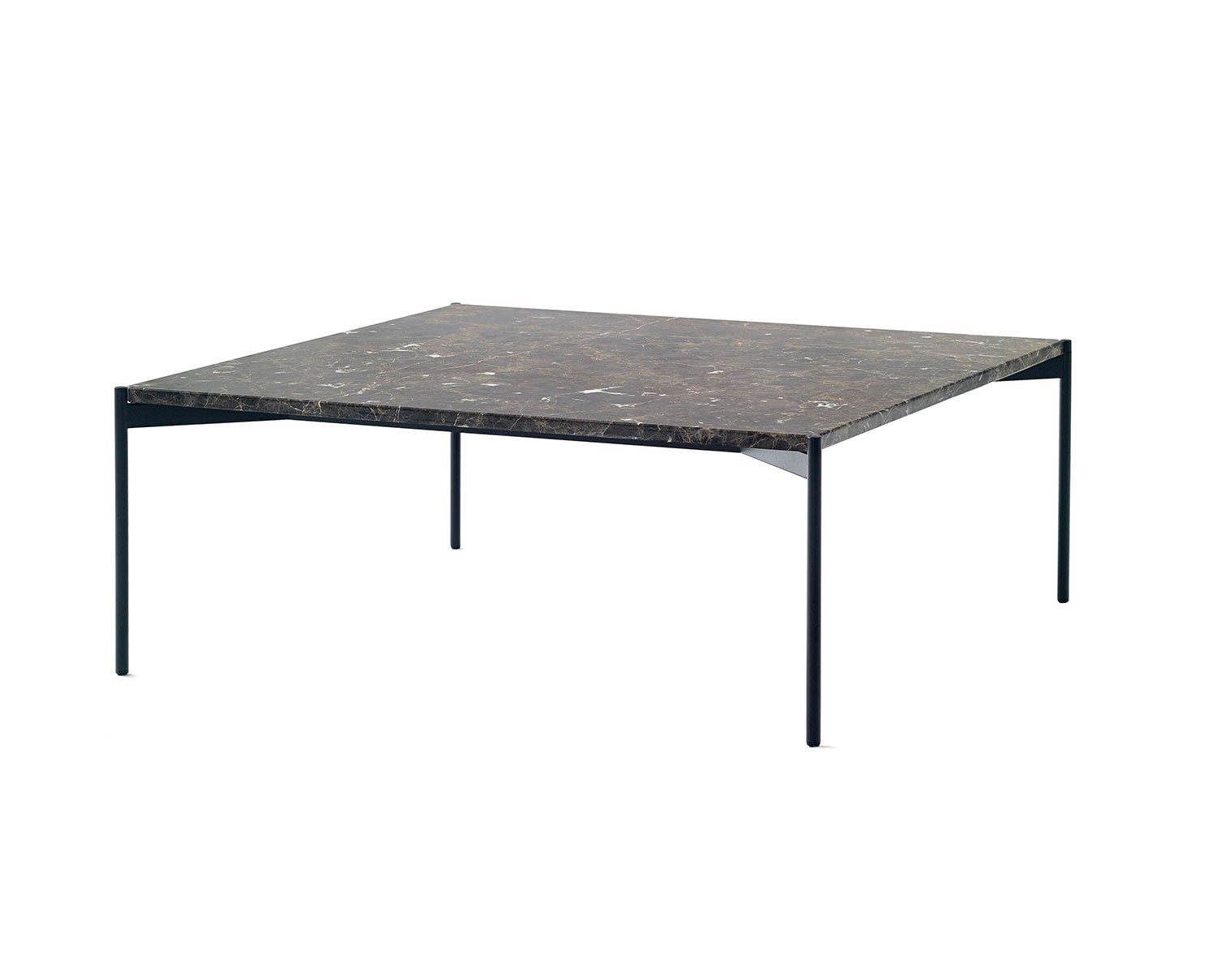 Soffbordet Plateau, med marmorskiva i Emperador Dark. Bilden visar storleken 90x90 centimeter. 