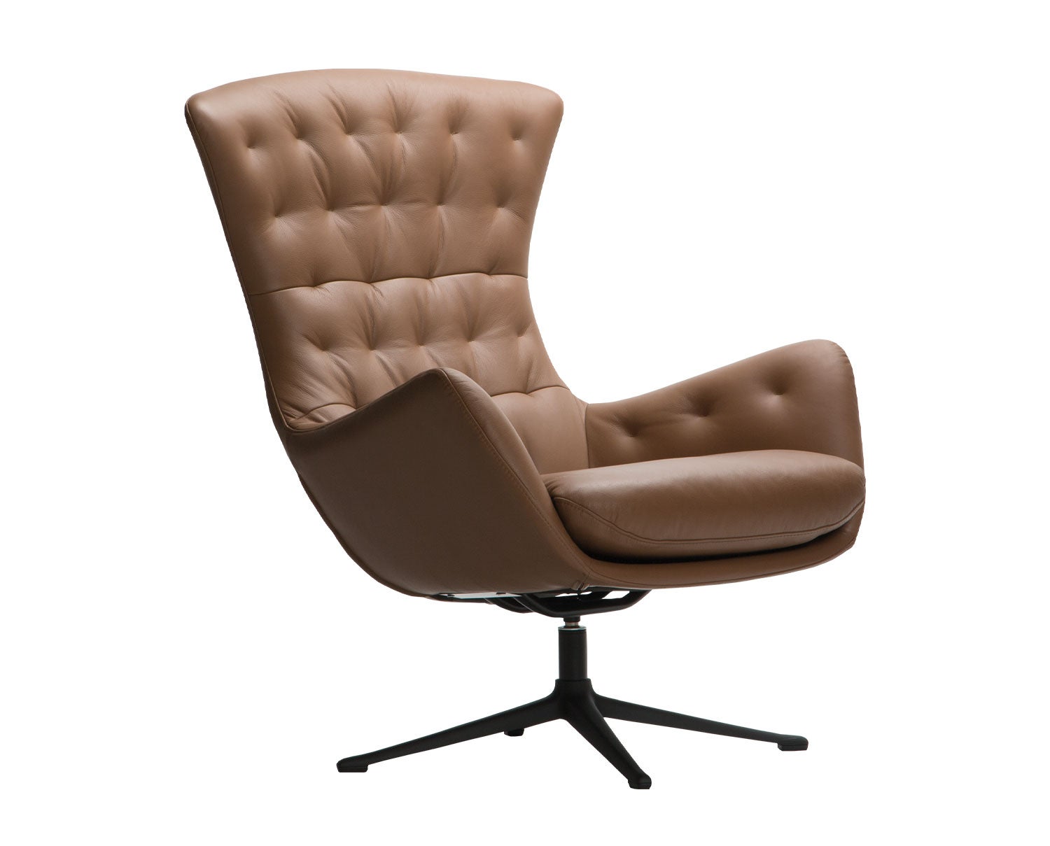 Sini Fåtölj i lädret Savoy Cognac Brown med ben i svart aluminium