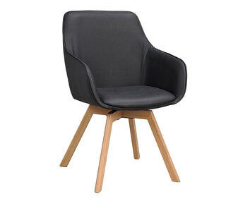 Alison karmstol i svart läder, ekben