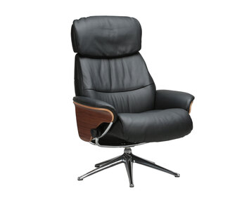 Aarhus Fåtölj med fanérsidor i lädret Savoy i färgen Platin Black med ben i polerad aluminium