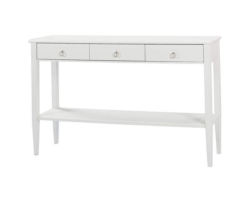 Stockholm 2.0 Avlastningsbord med tre lådor och en hylla i whitewash