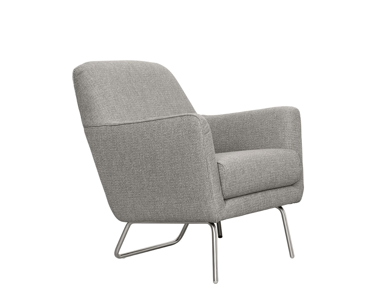 Lafayette fåtölj med låg rygg, tyg Gena Silver, ben i borsta krom | Furninova