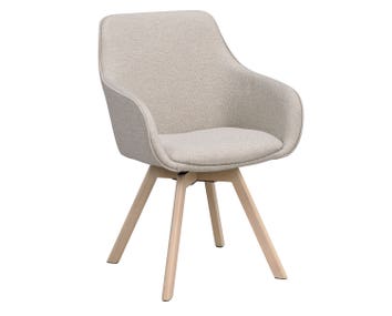 Alison karmstol i beige tyg, vitpigmenterade ekben