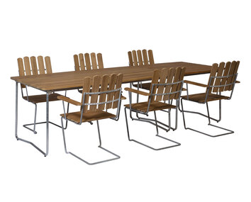 Bord B31 170 + Bord B31 84 + 6 st Fåtölj A2 Matgrupp i teak