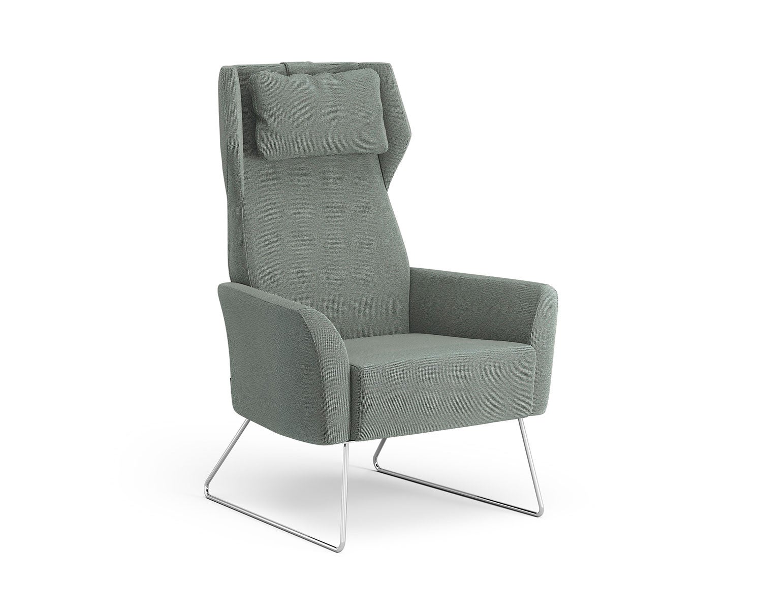 Fåtöljen Select. Fåtöljen är klädd i tyget Steelcut Trio 0916, med medar i kromat utförande.