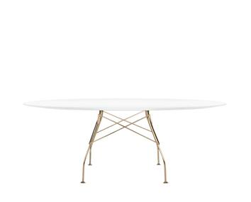 Glossy Matbord med vit skiva och guldiga bordsben