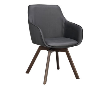 Alison karmstol i svart läder, bruna ekben