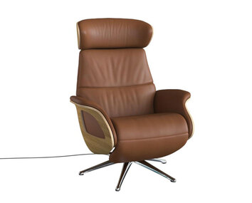 Clement Reclinerfåtölj med strömsladd i läder med fanérsidor