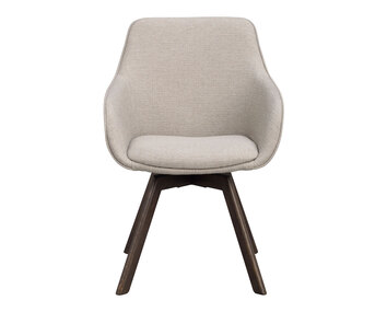 Alison karmstol i beige tyg, bruna ekben