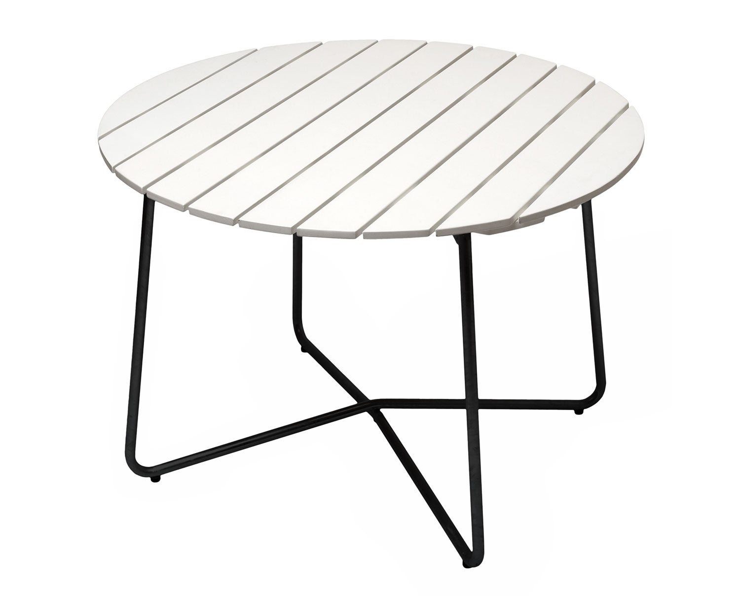 Bord 9A Ø100 i vitlackad ek med svart stativ