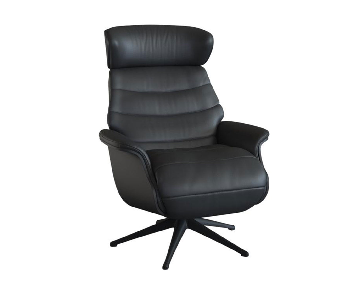 Marina Reclinerfåtölj med batteri helklädd i läder Savoy Platin Black med ben i svart aluminium