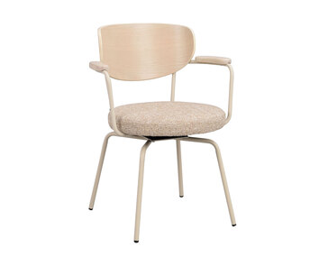 Merrick Karmstol i mörkbeige tyg och ryggstöd i vitpigmenterad ek med beiga metallben