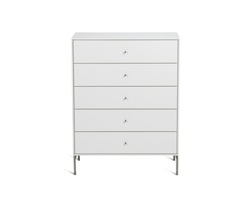 Volt Byrå 5 Lådor | Vitlack och med ben av rostfritt stål