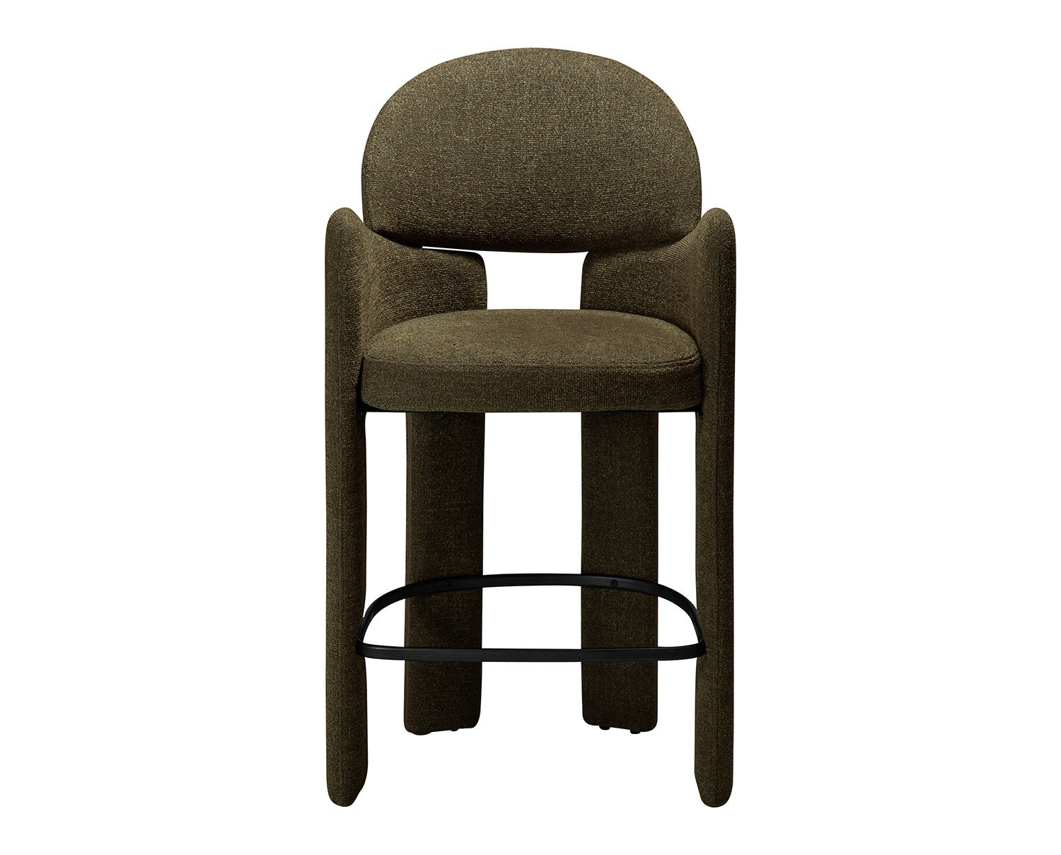 Aole barstol i Dark Olive bouclé framifrån