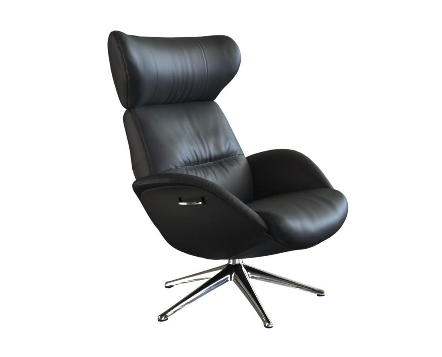 More Fåtölj i lädret Savoy Platin Black med ben i polerad aluminium