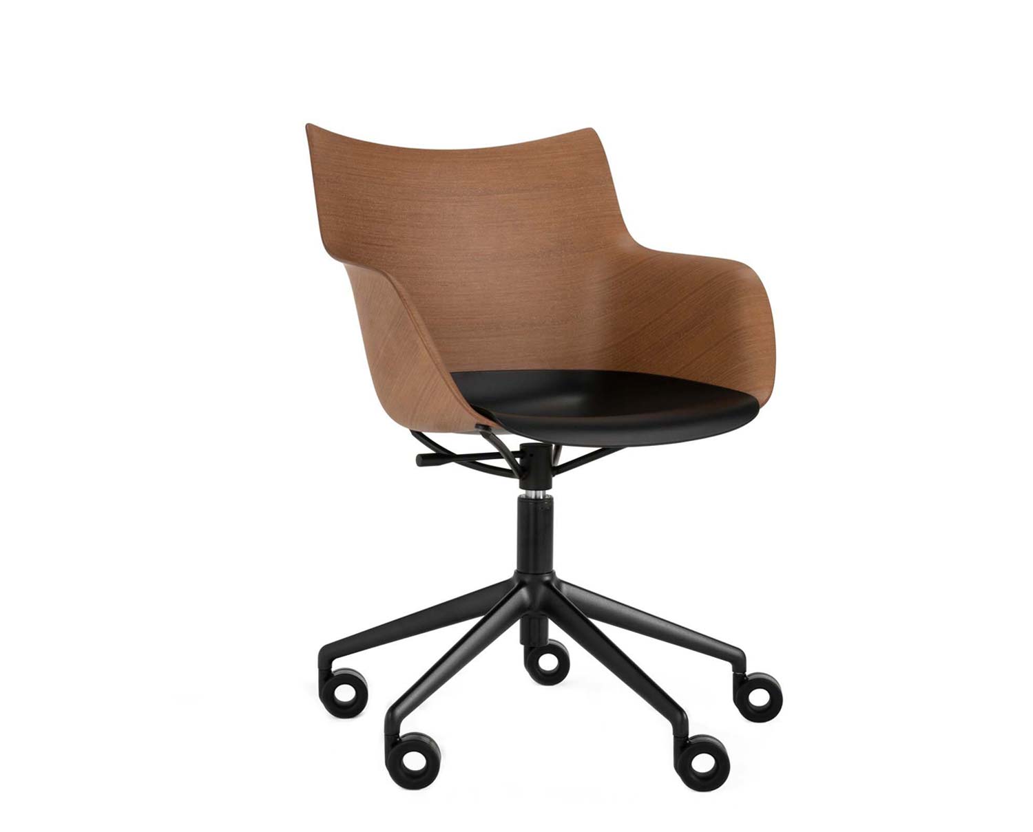 Q/Wood stol | Svarta hjul och dyna | Dark Wood / Black