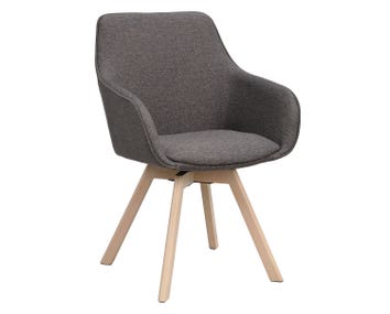 Alison karmstol i mörkgrått tyg, vitpigmenterade ekben